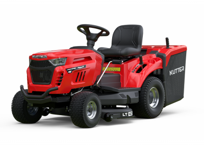 KUTTER LT-40R 乗用芝刈り機、34インチ刈り幅、11.5HPエンジン、赤色、白背景。