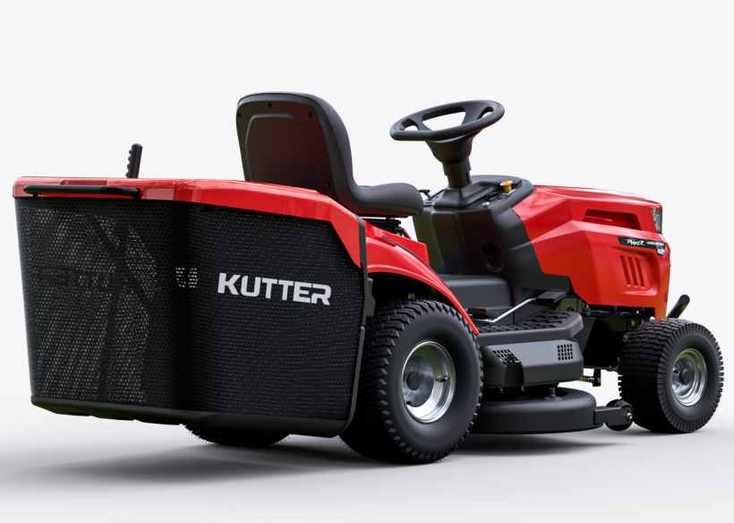 Traktor Pemotong Model Promosi KUTTER LT-42R, dilengkapi lampu depan LED, setir premium, dan kolektor 320L, ditampilkan dengan latar belakang putih.
