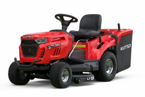 KUTTER LT-40R Riding Lawn Mower, 34-inch cutting width, 11.5HP engine, red, on a white background.
