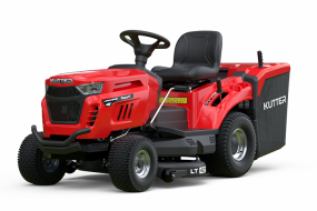 Tondeuse autoportée KUTTER LT-40R, largeur de coupe 86 cm, moteur 11,5 CV, rouge, sur fond blanc.